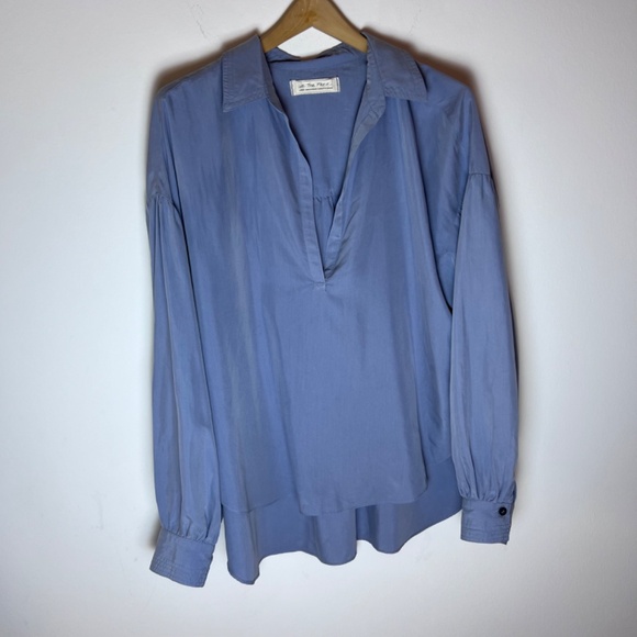 Free People Love Until Tomorrow Hi-Lo Collared Blouse Plunge Neck Line Size L - Picture 3 of 8